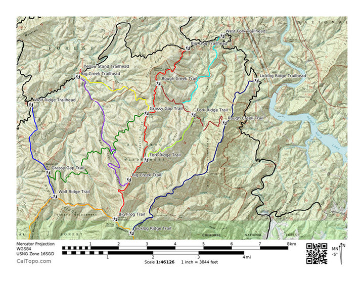 Trail Map of Big Frog Wilderness